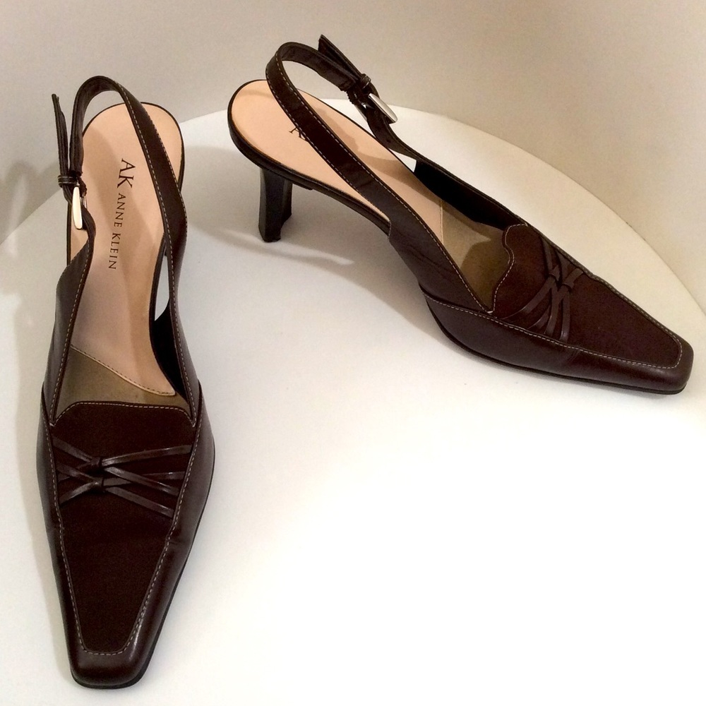 Anne Klein dark brown leather slingback heels